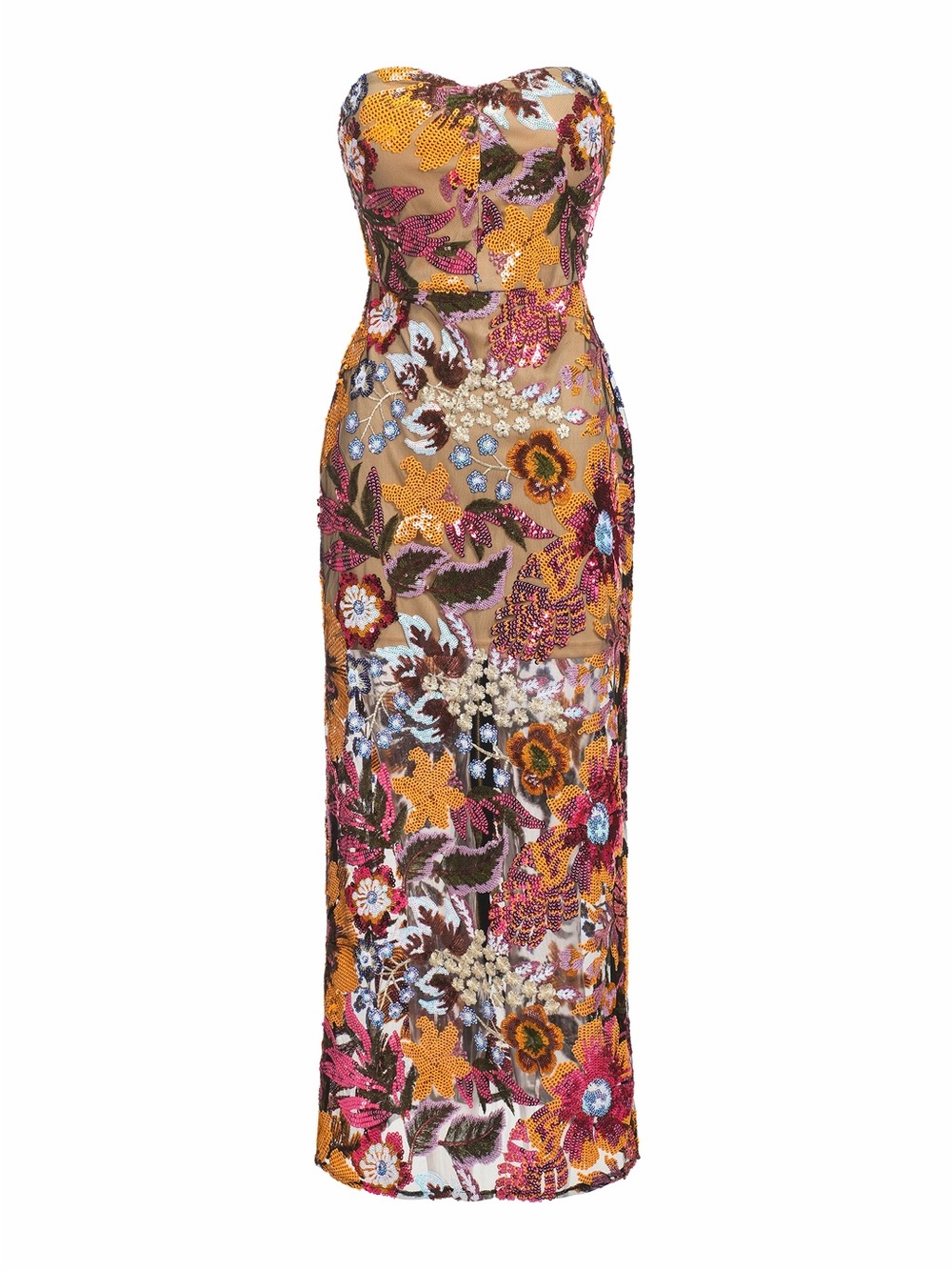 Strapless Floral Sequin Maxi Dress in Multicolor